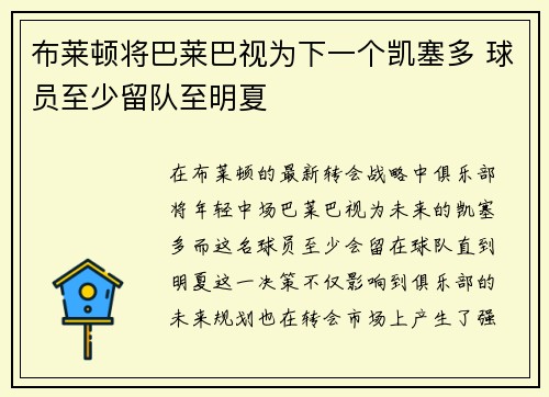 布莱顿将巴莱巴视为下一个凯塞多 球员至少留队至明夏